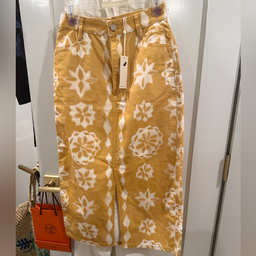 Rebecca Taylor Yellow and White Midi Skirt